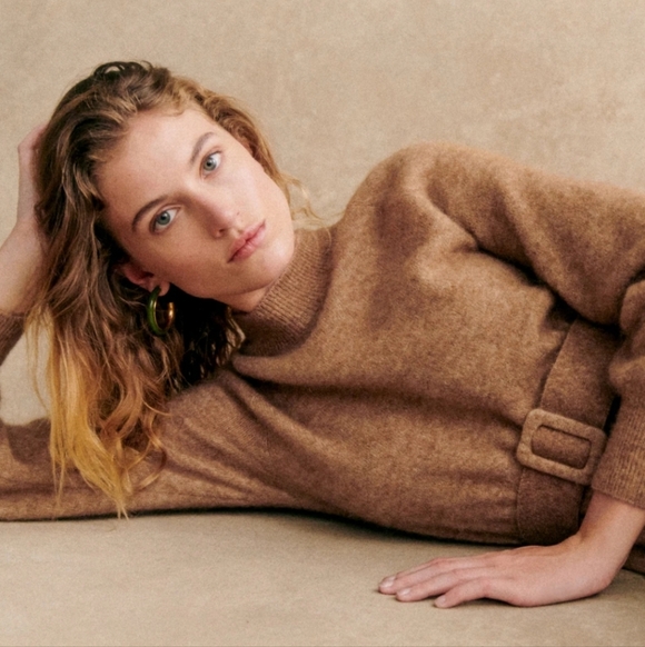 Sezane Enola Light Camel Long Sleeve Dress - Picture 5 of 6